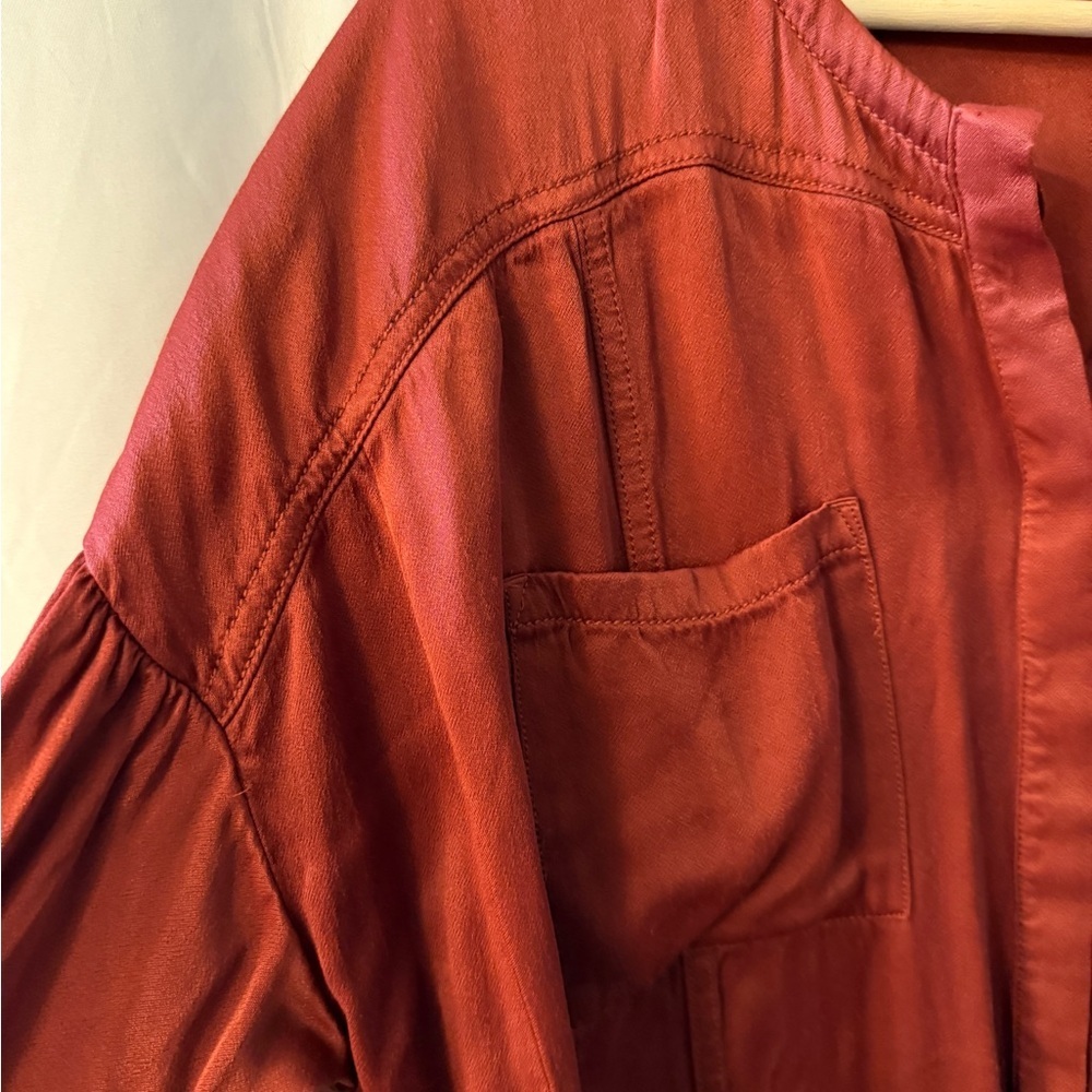 Anthropologie Pilcro Deep Red/Rust satin Blouse with Pockets - Picture 8 of 11